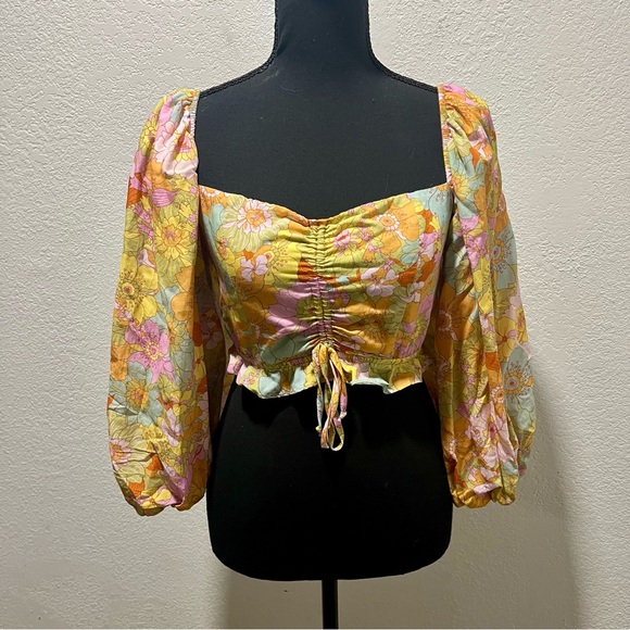 Show Me Your MuMu Jenna Yellow Floral Puff Sleeve Blouse - Picture 2 of 15